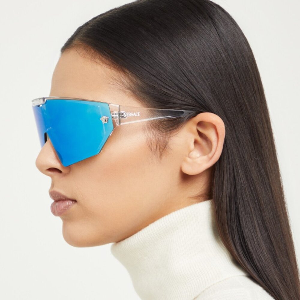 NEW VERSACE SHIELD SUNGLASSES MOD 4461 148/6V GREY BLUE VE4461 1486V EYEWEAR